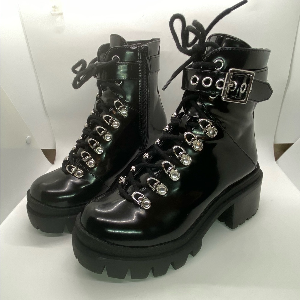 Jeffrey Campbell Czech black faux patent Boots size 5 used